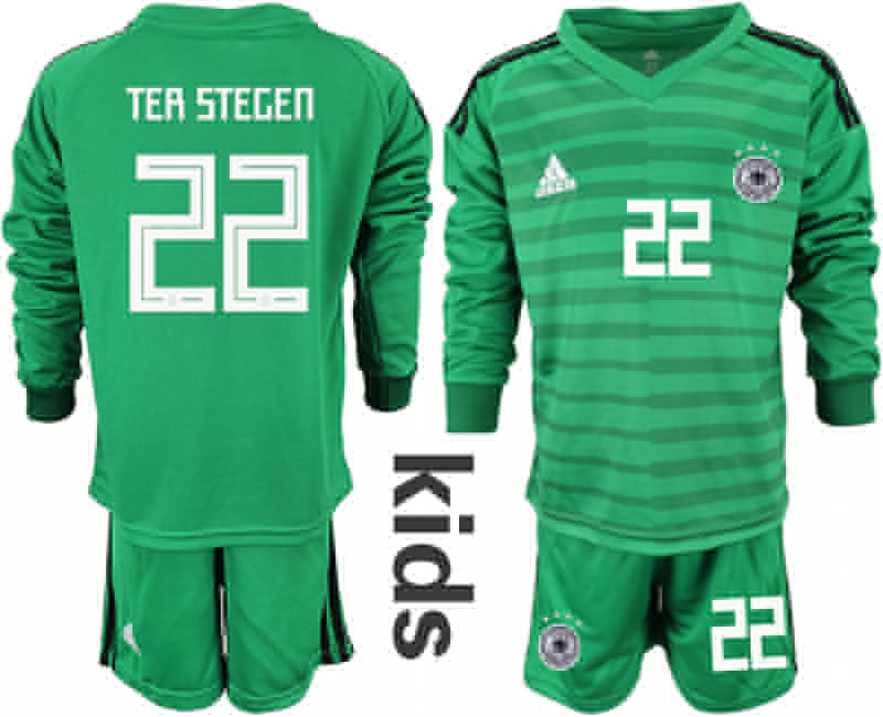 2018 19 Germany 22 TER STEGEN Green Youth Long Sleeve Goalkeeper Soccer Jersey