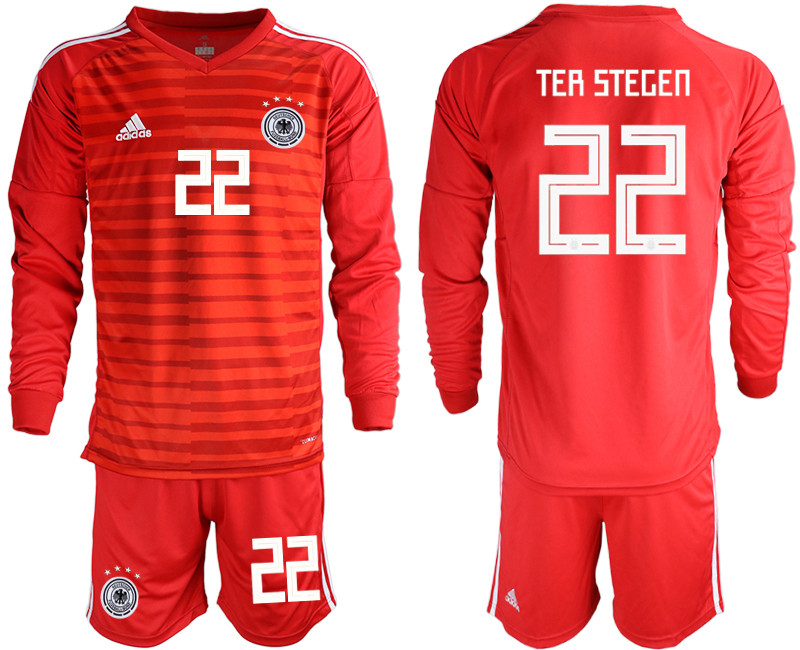 2018 19 Germany 22 TER STEGEN Red Long Sleeve Goalkeeper Soccer Jersey