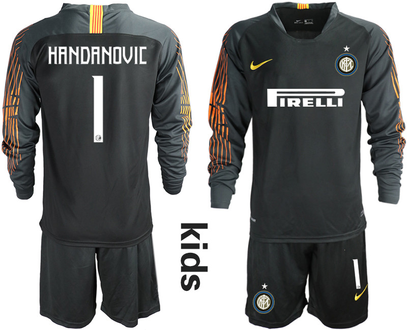 2018 19 Inter Milan 1 HANDANOVIC Black Youth Long Sleeve Soccer Jersey