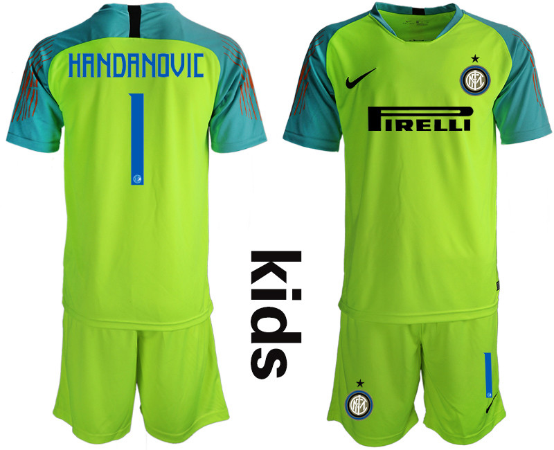 2018 19 Inter Milan 1 HANDANOVIC Fluorescent Green Youth Goalkeeper Soccer Jersey