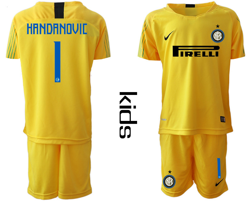 2018 19 Inter Milan 1 HANDANOVIC Yellow Youth Goalkeeper Soccer Jersey