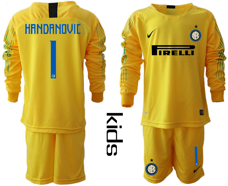 2018 19 Inter Milan 1 HANDANOVIC Yellow Youth Long Sleeve Soccer Jersey