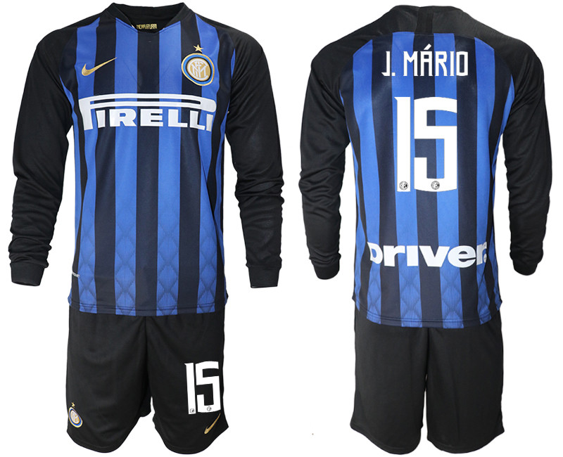 2018 19 Inter Milan 15 J. MARIO Home Long Sleeve Soccer Jersey