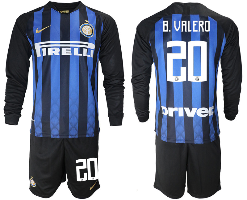 2018 19 Inter Milan 20 B. VALERO Home Long Sleeve Soccer Jersey