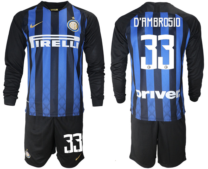 2018 19 Inter Milan 33 D'AMBROSIO Home Long Sleeve Soccer Jersey
