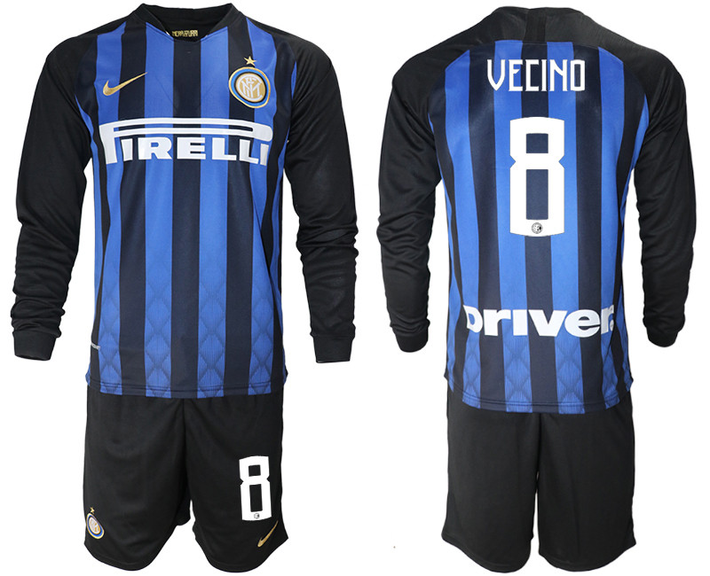 2018 19 Inter Milan 8 VECINO Home Long Sleeve Soccer Jersey