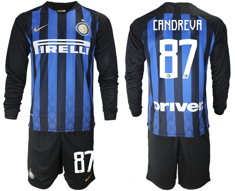 2018 19 Inter Milan 87 CANDREVA Home Long Sleeve Soccer Jersey