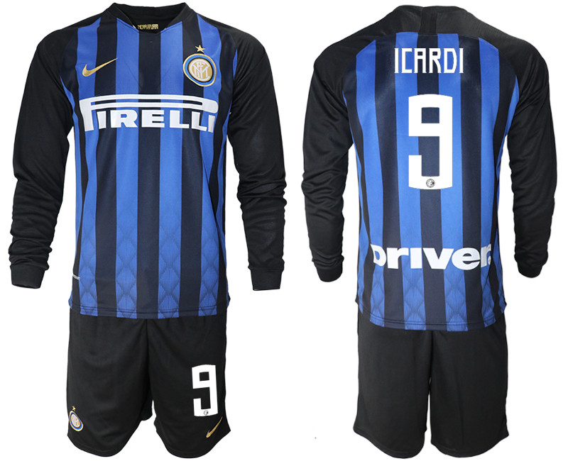 2018 19 Inter Milan 9 ICARDI Home Long Sleeve Soccer Jersey
