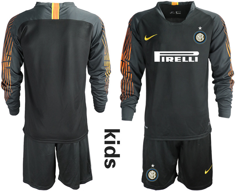 2018 19 Inter Milan Black Youth Long Sleeve Soccer Jersey