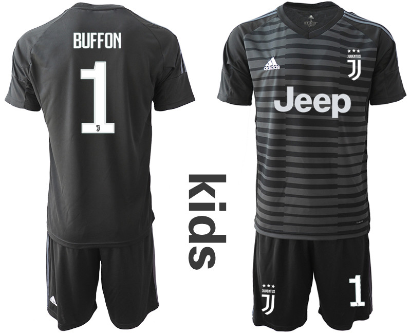 2018 19 Juventus 1 BUFFON Black Youth Goalkeeper Soccer Jersey