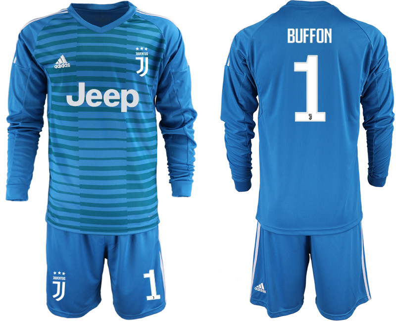 2018 19 Juventus 1 BUFFON Blue Long Sleeve Goalkeeper Soccer Jersey