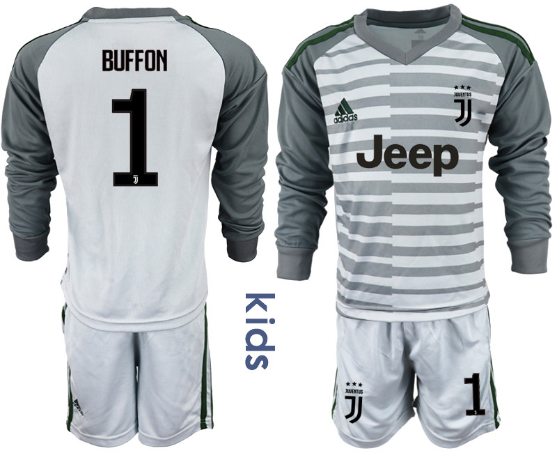 2018 19 Juventus 1 BUFFON Gray Youth Long Sleeve Goalkeeper Soccer Jersey