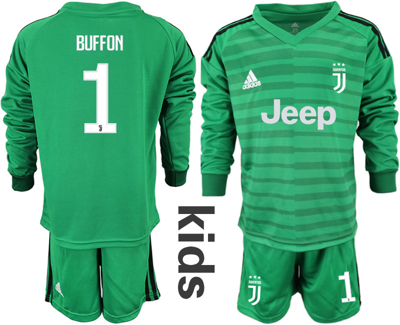 2018 19 Juventus 1 BUFFON Green Youth Long Sleeve Goalkeeper Soccer Jersey