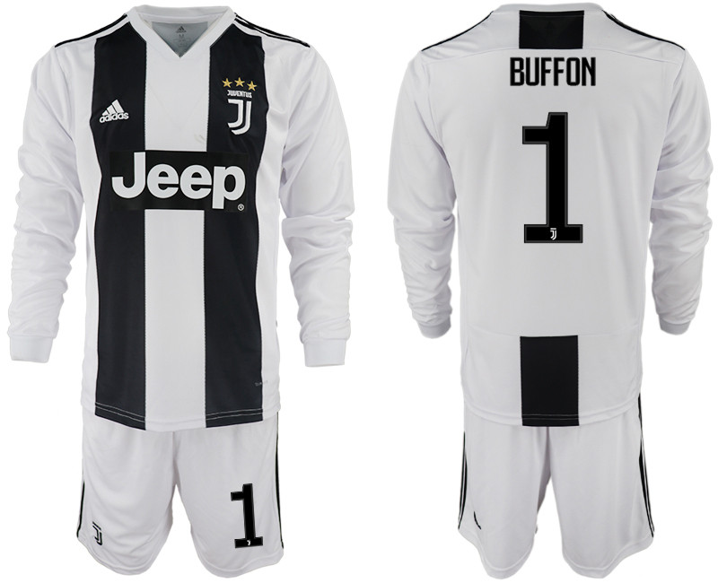 2018 19 Juventus 1 BUFFON Home Long Sleeve Soccer Jersey