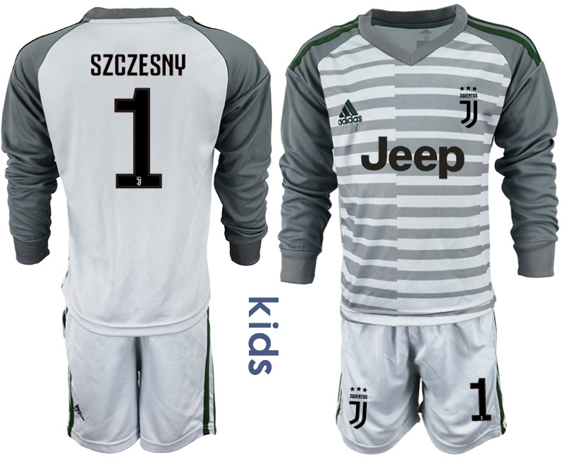 2018 19 Juventus 1 SZCZESNY Gray Youth Long Sleeve Goalkeeper Soccer Jersey