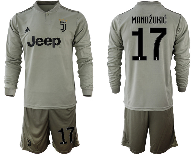 2018 19 Juventus 17 MANDZUKIC Away Long Sleeve Soccer Jersey