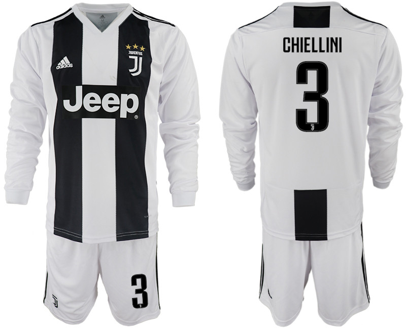 2018 19 Juventus 3 CHIELLINI Home Long Sleeve Soccer Jersey