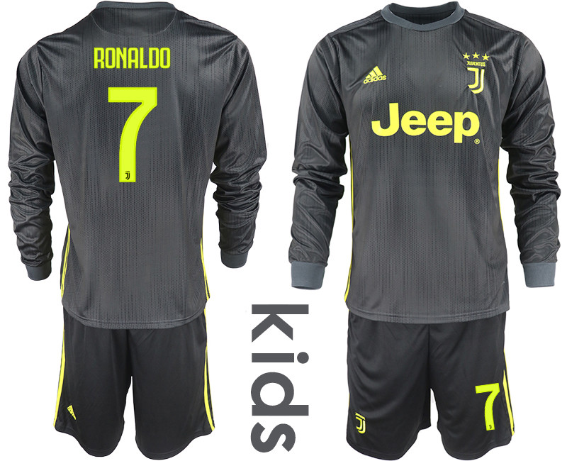 2018 19 Juventus 7 RONALDO Third Away Youth Long Sleeve Soccer Jersey