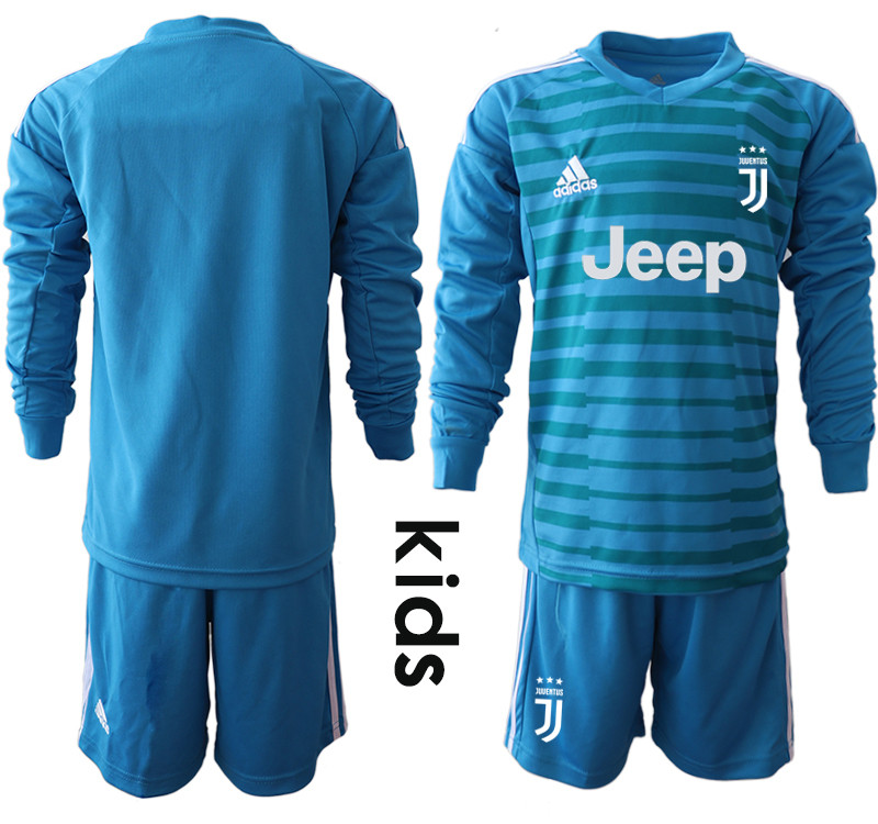 2018 19 Juventus Blue Youth Long Sleeve Goalkeeper Soccer Jersey