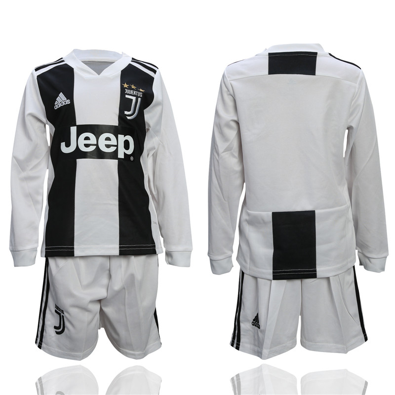 2018 19 Juventus Home Youth Long Sleeve Soccer Jersey
