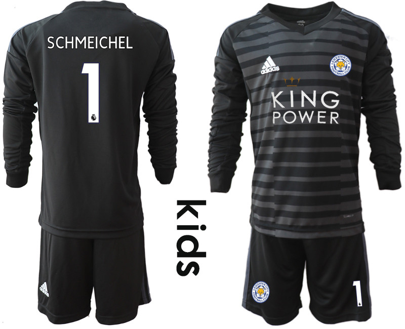 2018 19 Leicester City 1 SCHMEICHEL Black Youth Long Sleeve Goalkeeper Soccer Jersey