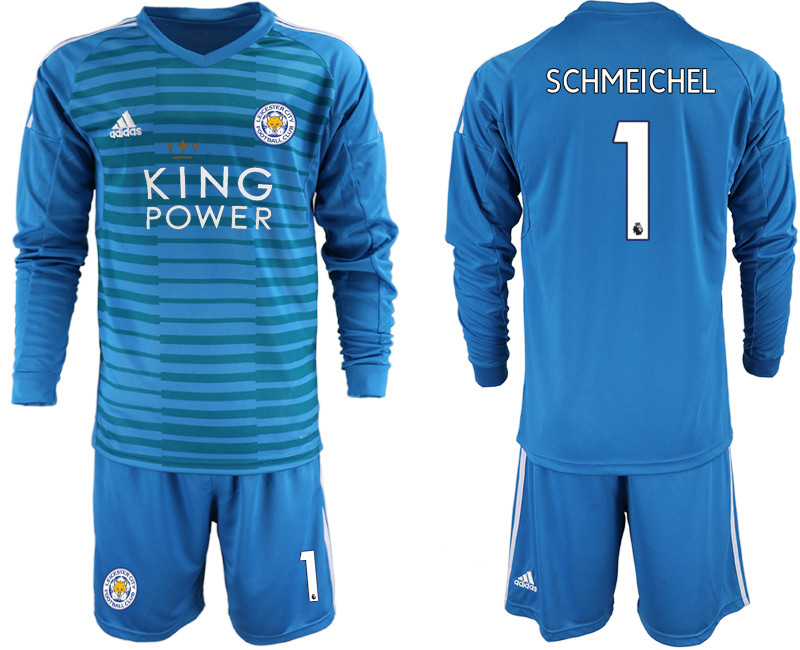 2018 19 Leicester City 1 SCHMEICHEL Blue Long Sleeve Goalkeeper Soccer Jersey