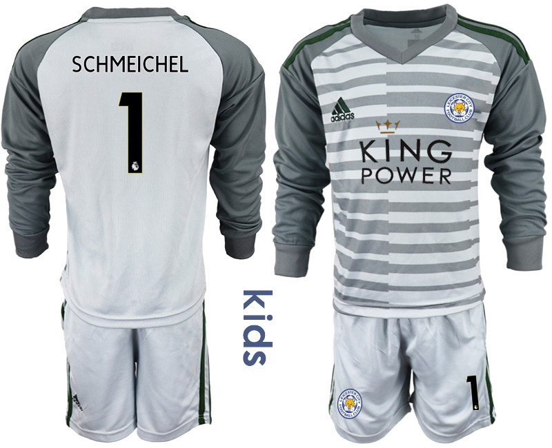 2018 19 Leicester City 1 SCHMEICHEL Gray Youth Long Sleeve Goalkeeper Soccer Jersey