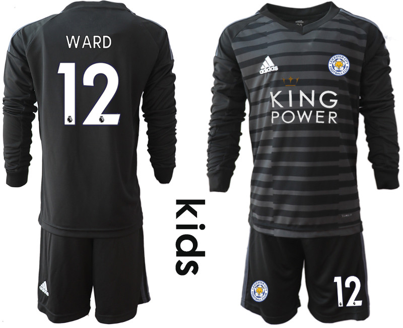 2018 19 Leicester City 12 WARD Black Youth Long Sleeve Goalkeeper Soccer Jersey