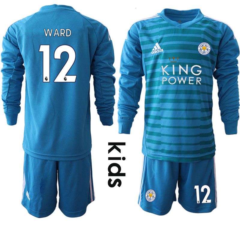 2018 19 Leicester City 12 WARD Blue Youth Long Sleeve Goalkeeper Soccer Jersey