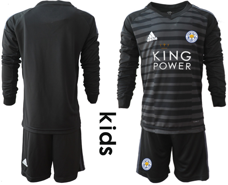 2018 19 Leicester City Black Youth Long Sleeve Goalkeeper Soccer Jersey