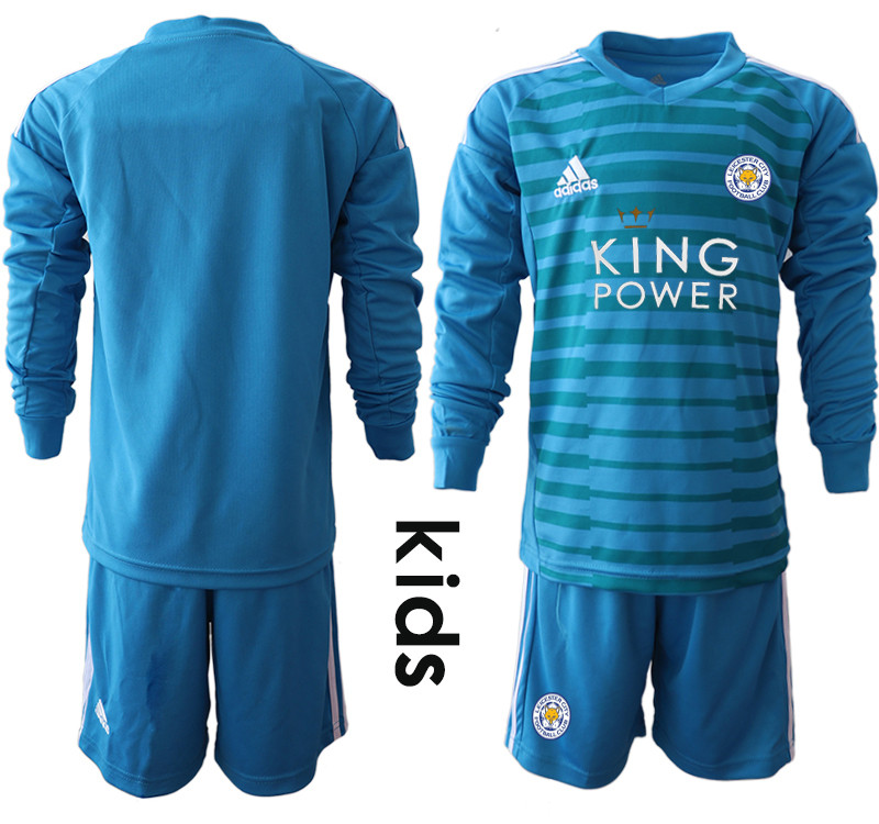 2018 19 Leicester City Blue Youth Long Sleeve Goalkeeper Soccer Jersey