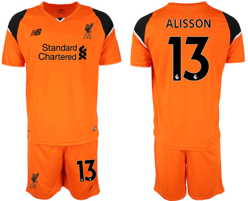 2018 19 Liverpool 13 ALISSON Orange Goalkeeper Soccer Jersey