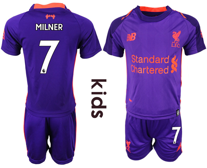 2018 19 Liverpool 7 MILNER Away Youth Soccer Jersey