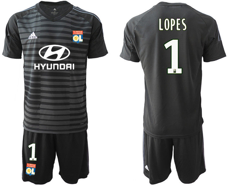2018 19 Lyon 1 LOPES Black Goalkeeper Soccer Jersey