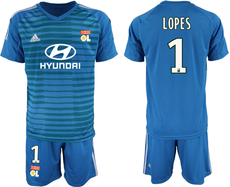 2018 19 Lyon 1 LOPES Blue Goalkeeper Soccer Jersey