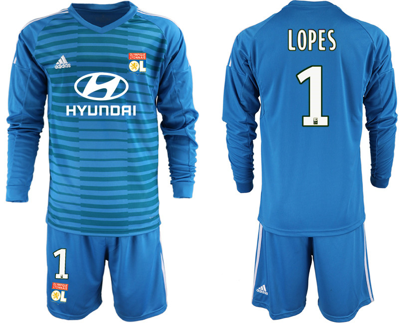 2018 19 Lyon 1 LOPES Blue Long Sleeve Goalkeeper Soccer Jersey