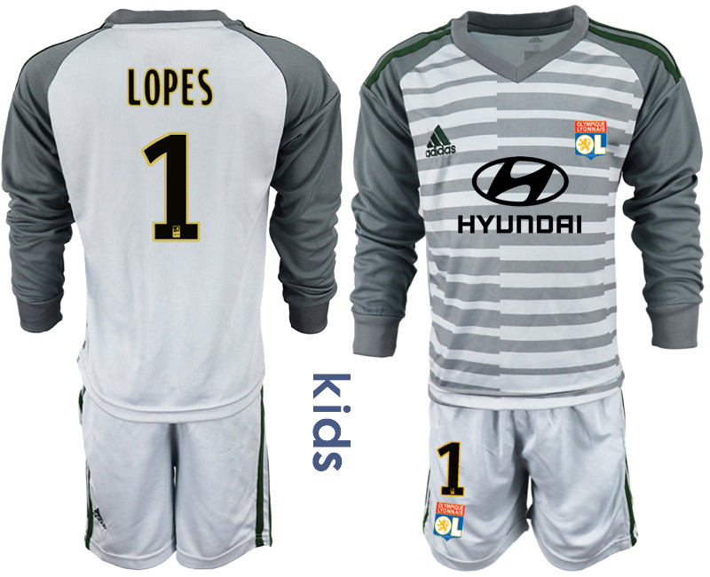 2018 19 Lyon 1 LOPES Gray Youth Long Sleeve Goalkeeper Soccer Jersey