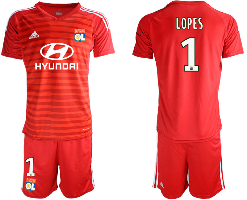 2018 19 Lyon 1 LOPES Red Goalkeeper Soccer Jersey
