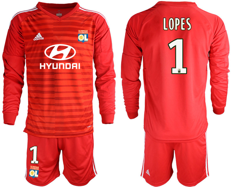2018 19 Lyon 1 LOPES Red Long Sleeve Goalkeeper Soccer Jersey