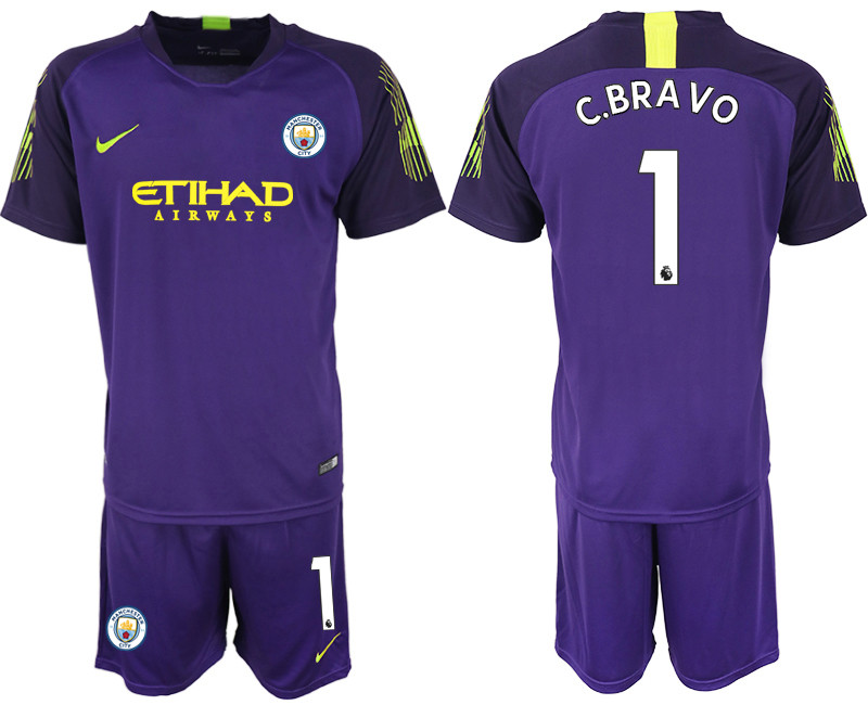 2018 19 Manchester City 1 C.BRAVO Purple Goalkeeper Soccer Jersey