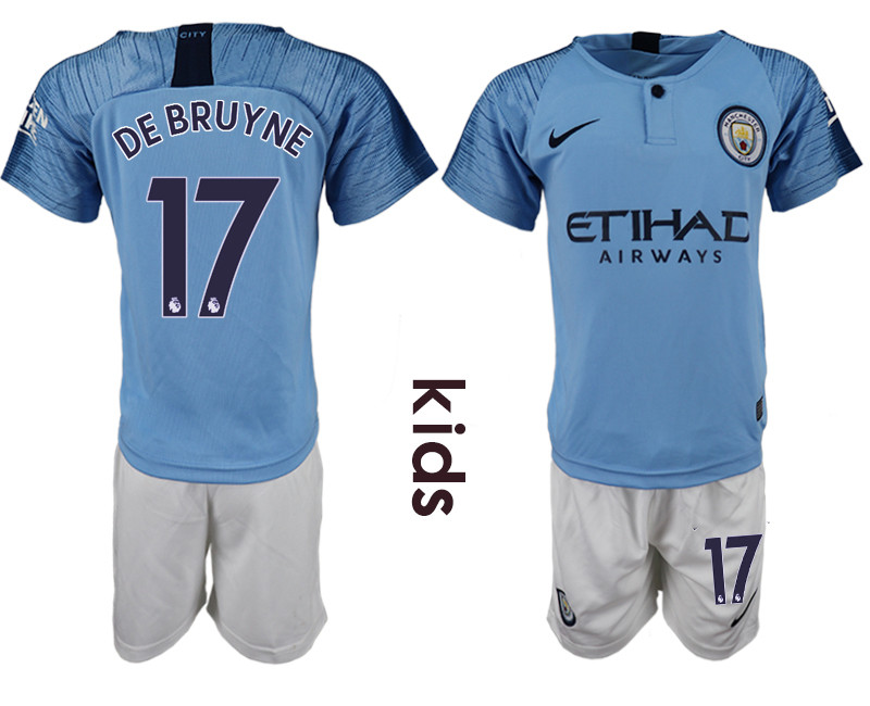 2018 19 Manchester City 17 DE BRUYNE Home Youth Soccer Jersey