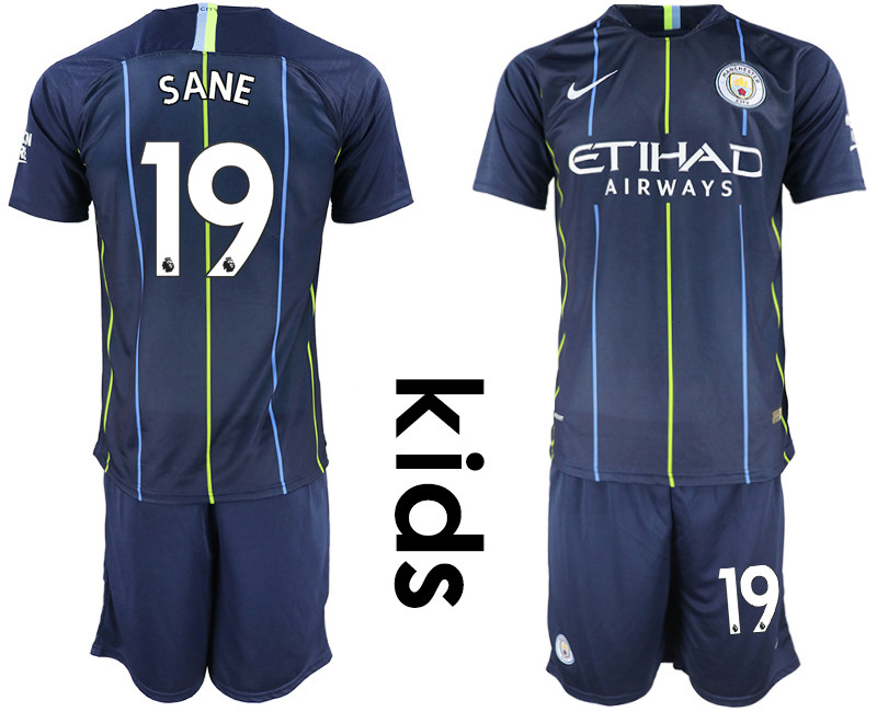 2018 19 Manchester City 19 SANE Away Youth Soccer Jersey