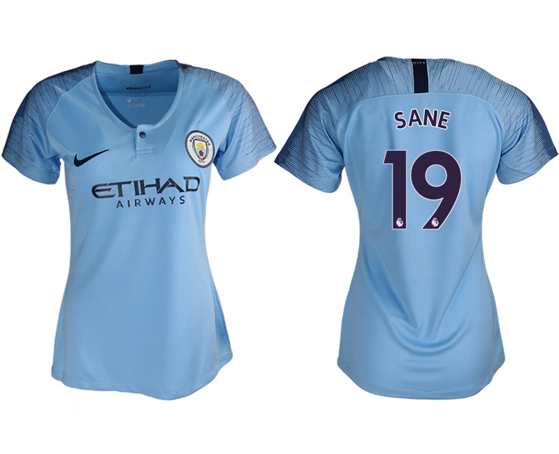 2018 19 Manchester City 19 SANE Home Women Soccer Jersey