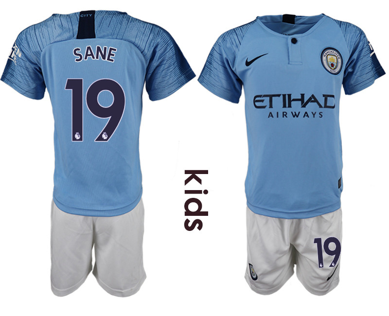 2018 19 Manchester City 19 SANE Home Youth Soccer Jersey