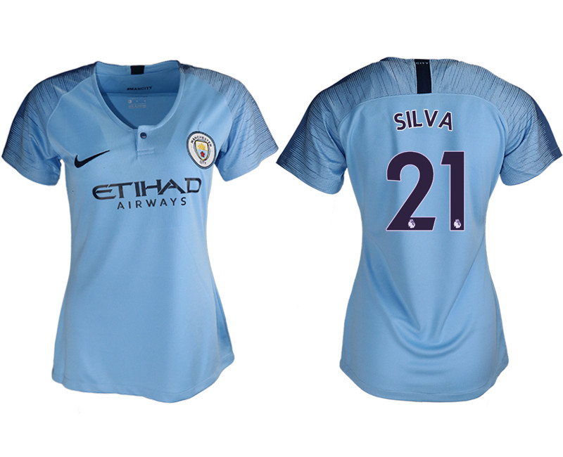 2018 19 Manchester City 21 SILVA Home Women Soccer Jersey