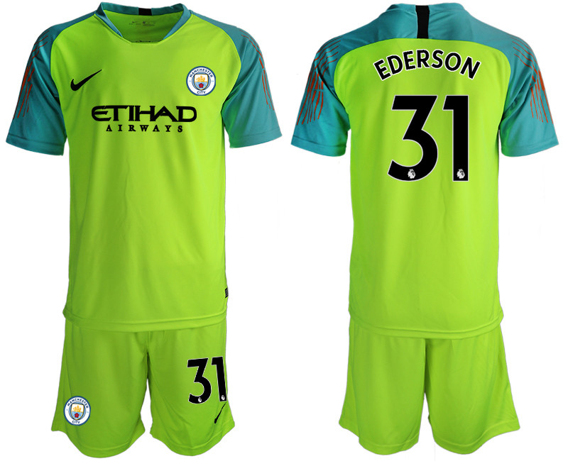 2018 19 Manchester City 31 EDERSON Fluorescent Green Goalkeeper Soccer Jersey