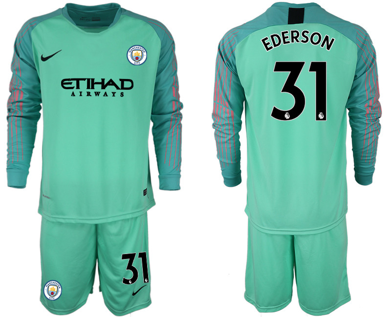 2018 19 Manchester City 31 EDERSON Green Long Sleeve Goalkeeper Soccer Jersey