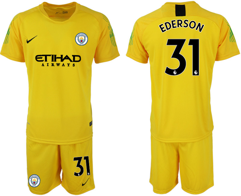 2018 19 Manchester City 31 EDERSON Yellow Goalkeeper Soccer Jersey