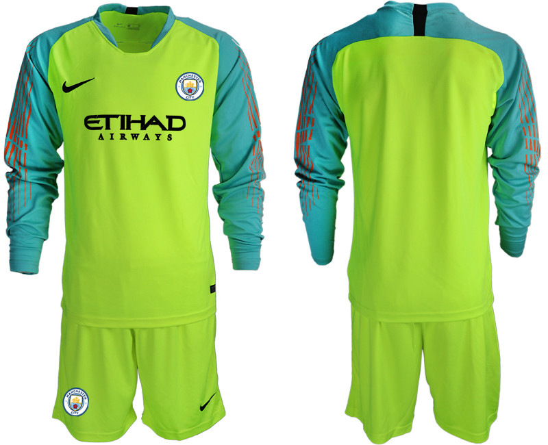 2018 19 Manchester City Fluorescent Green Long Sleeve Goalkeeper Soccer Jersey