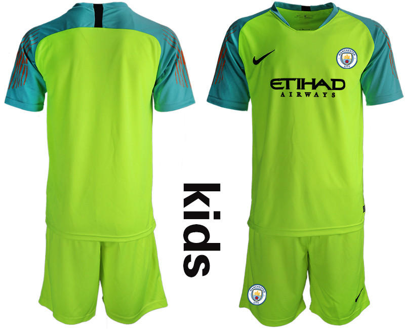 2018 19 Manchester City Fluorescent Green Youth Goalkeeper Soccer Jersey